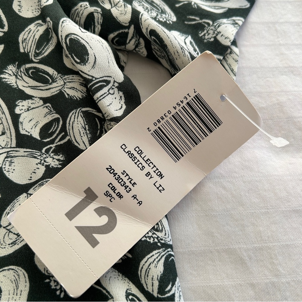 Vintage 90s Liz Claiborne Hat-Print Blouse – Green & Ivory – Button Front – Size - Picture 13 of 15